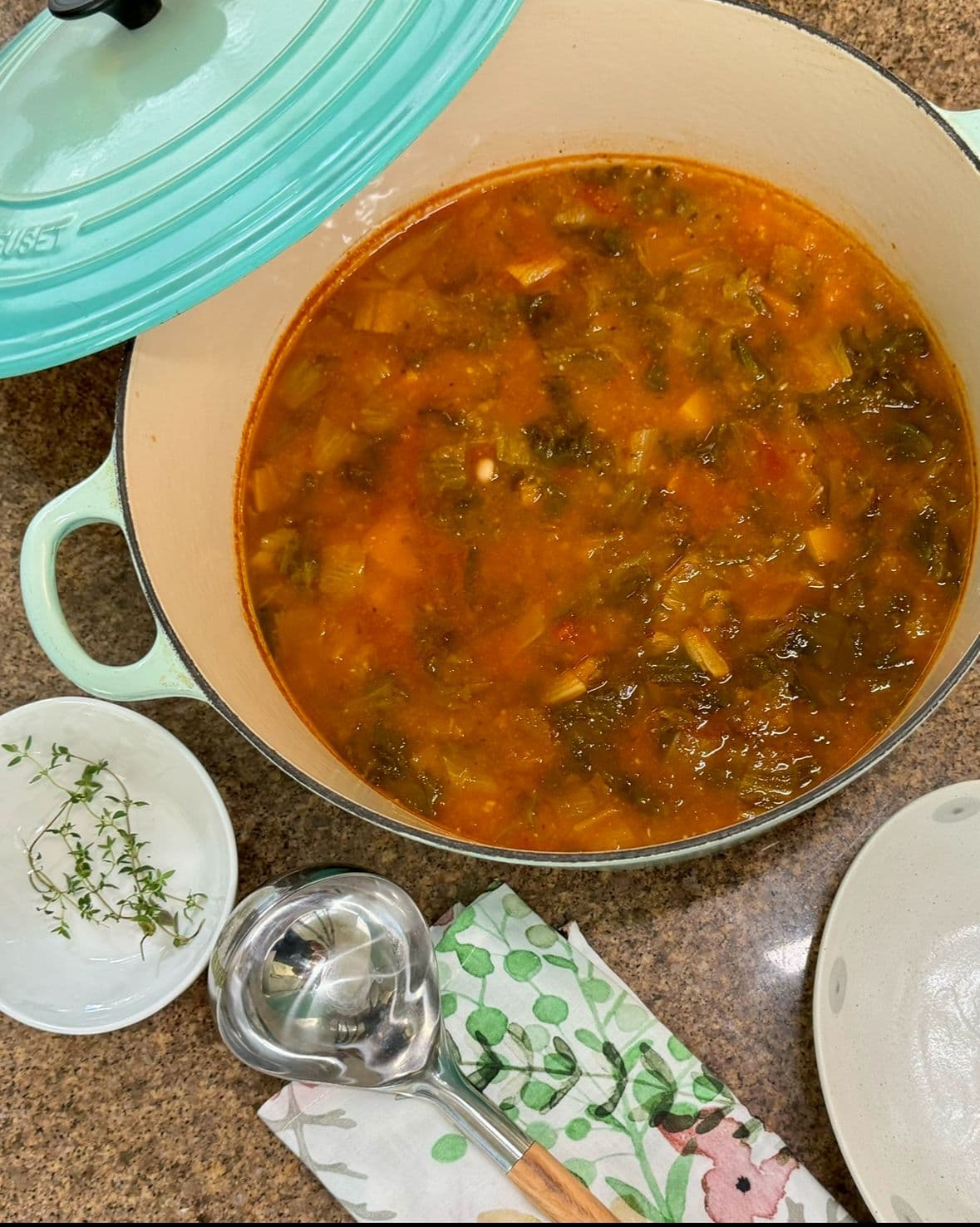 Butternut squash soup with beans and escarole