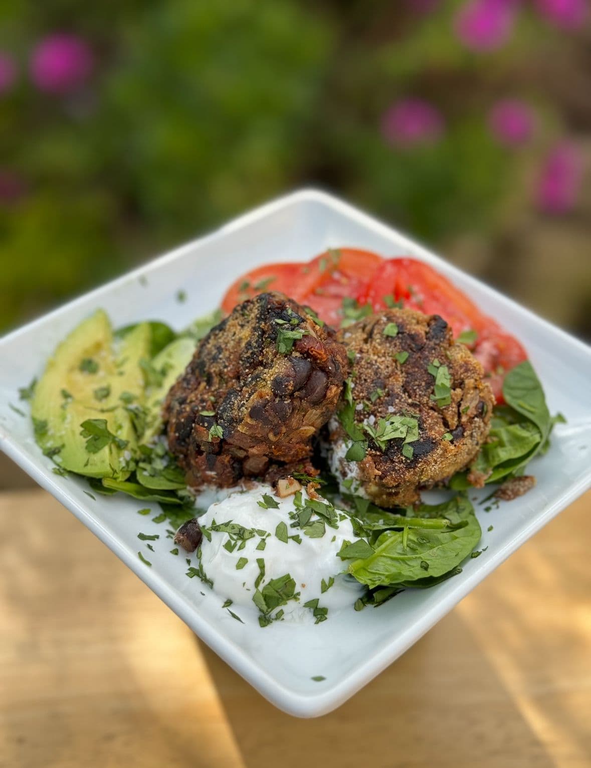 Crispy Black Bean Cakes with Sun-Dried Tomato and Lime Crema
