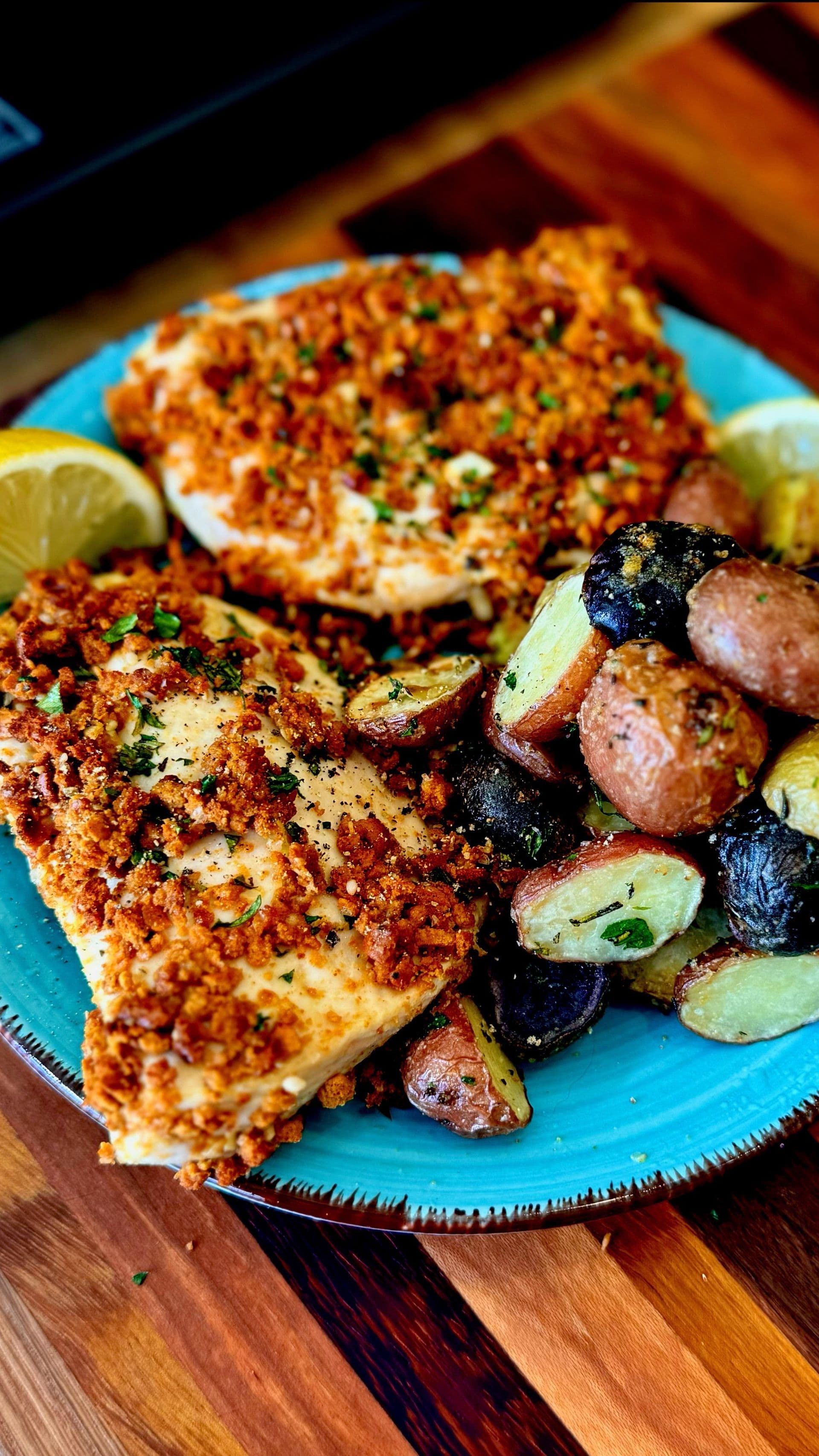 Crispy Pretzel Crust Lemon Herb Chicken