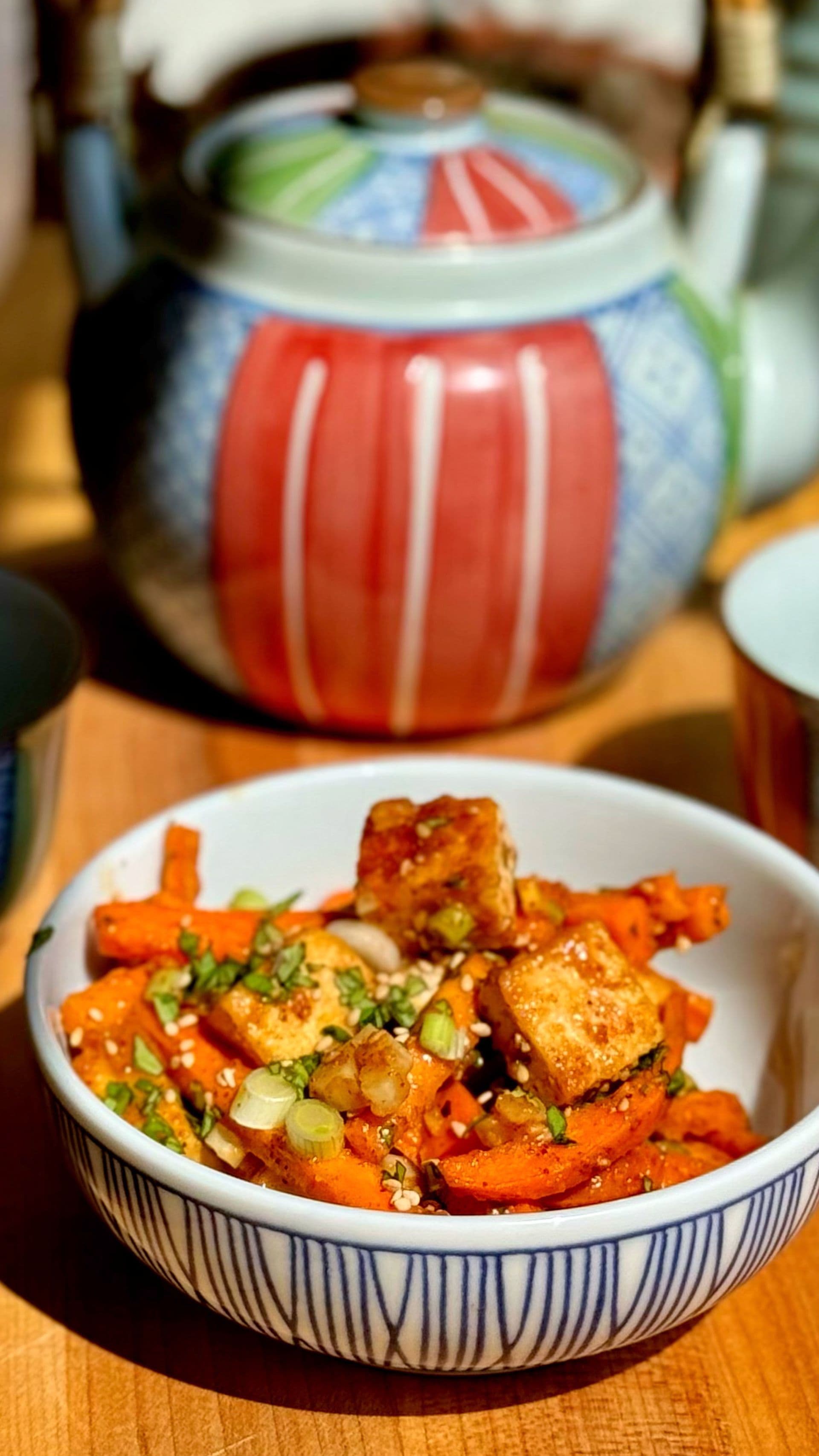 Sesame Tofu with Sweet Potato Match Sticks