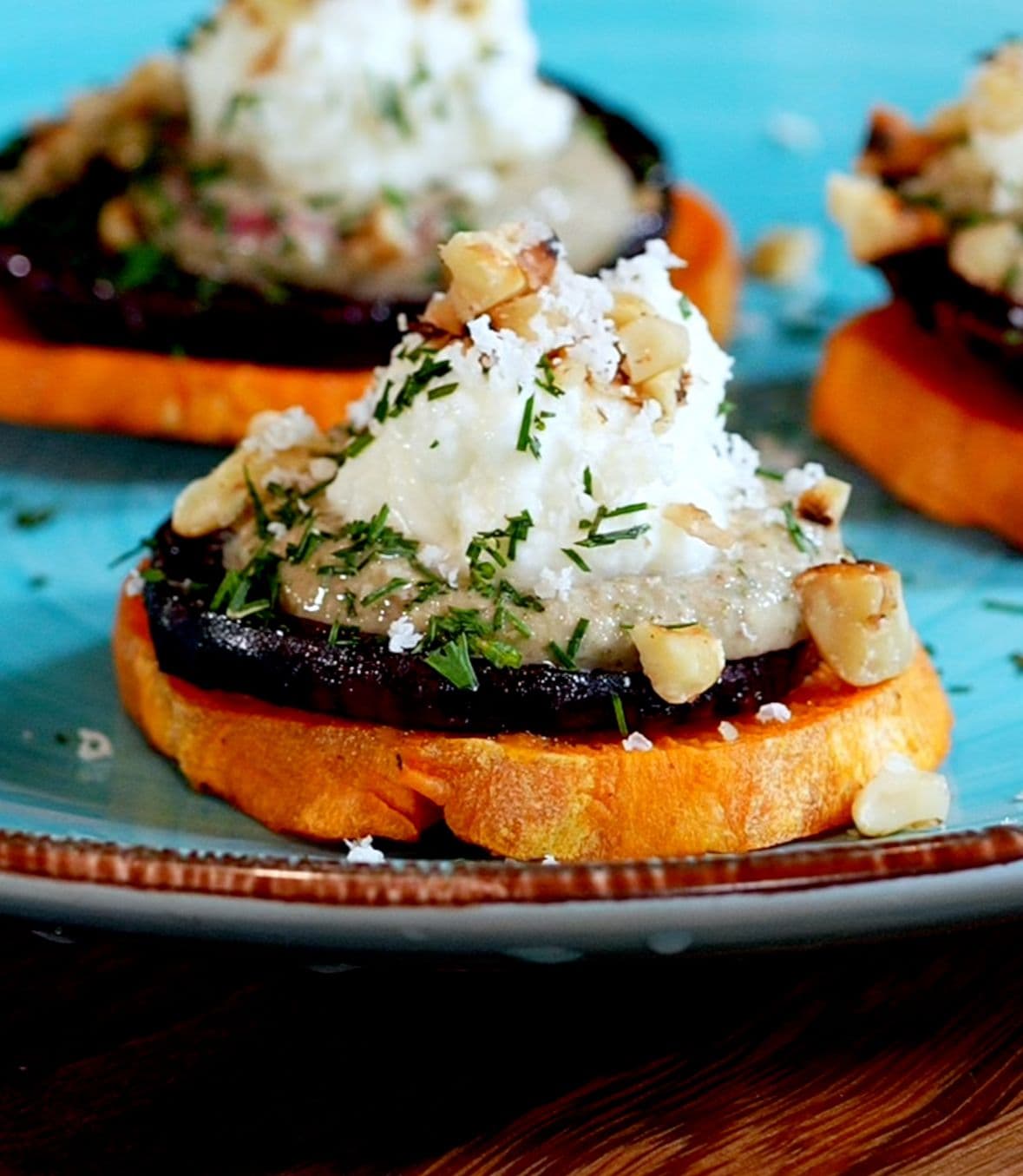 Elegant Spring Appetizer Sweet Potato Rounds with Burrata & Sage Pesto