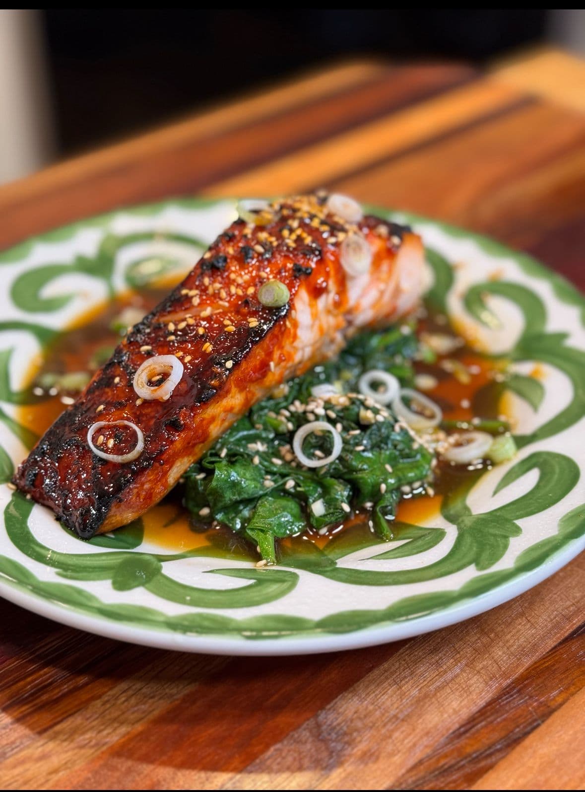Korean-Inspired Gochujang-Glazed Salmon with Garlic Spinach