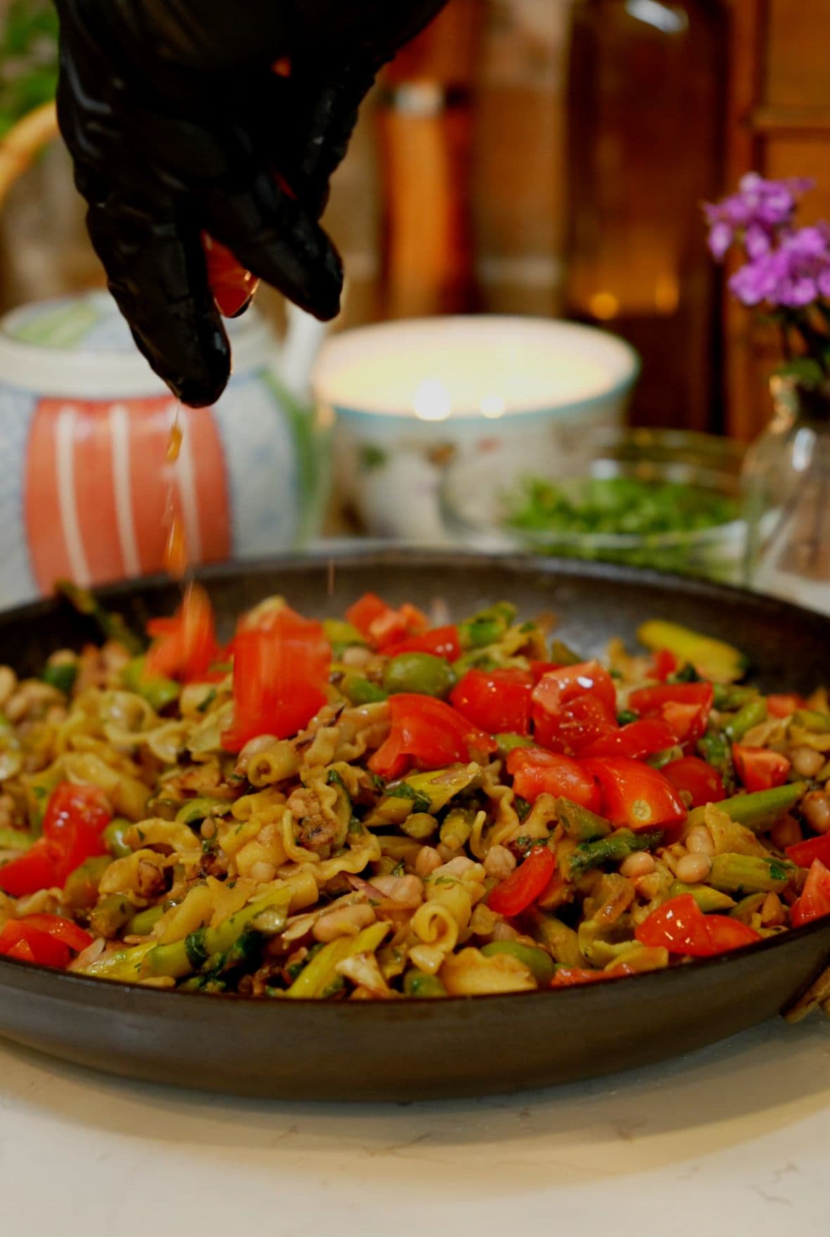 Easy Lemon Asparagus Pasta with Walnuts & Capers