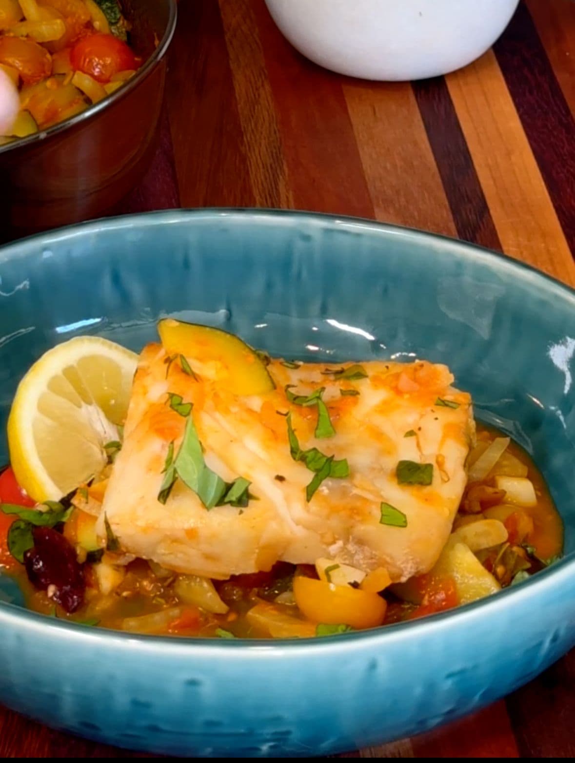 Mediterranean Cod & White Bean Stew with Toasted Pine Nuts