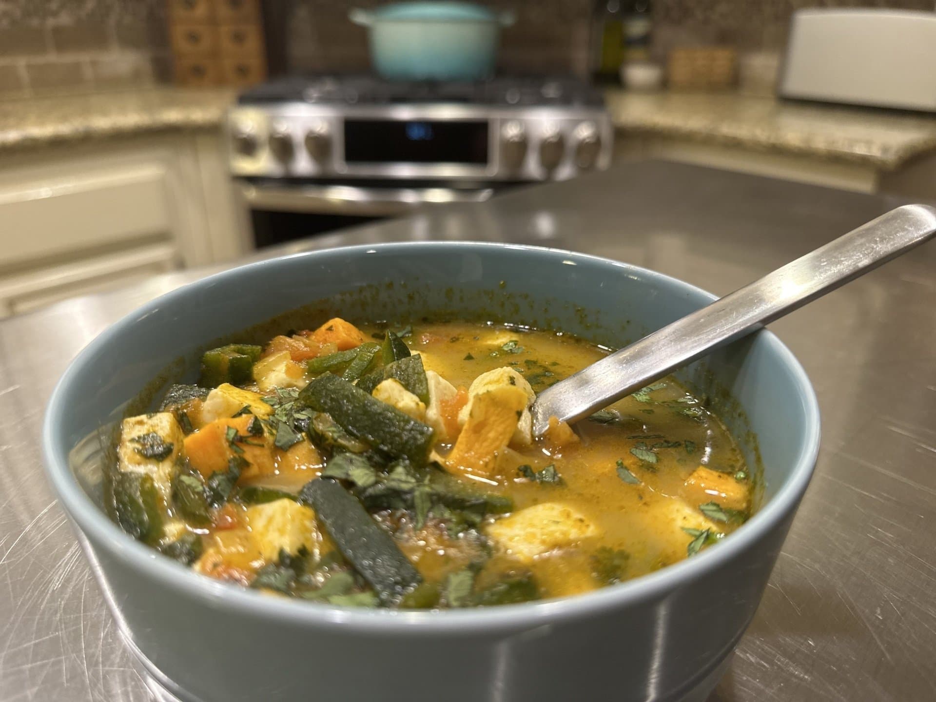 Poblano, Sweet Potato, and Queso Fresco Soup