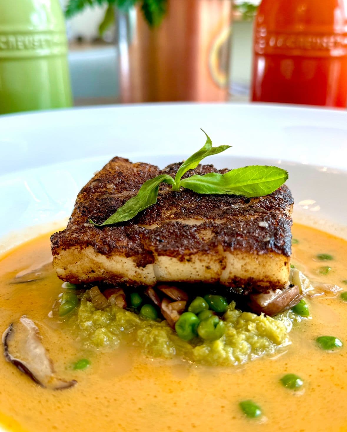 Porcini dusted Cod w Asparagus puree