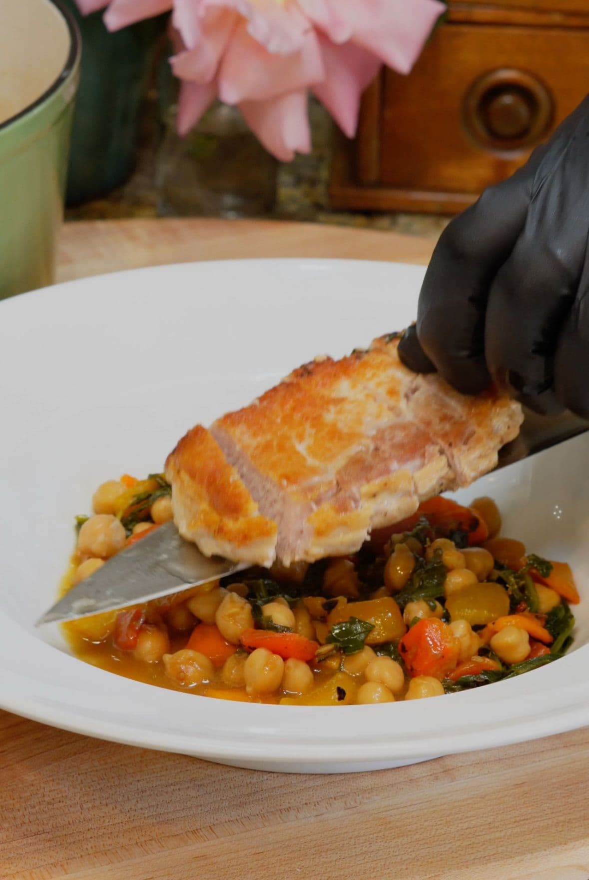 Easy Pork Tenderloin with Chickpeas and Greens