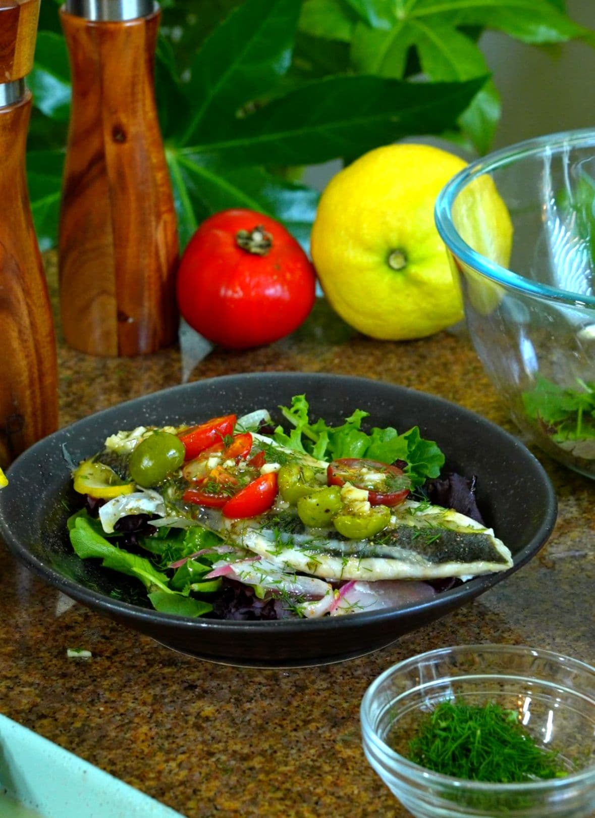 Roasted Branzino with Greek Ladolemono Sauce