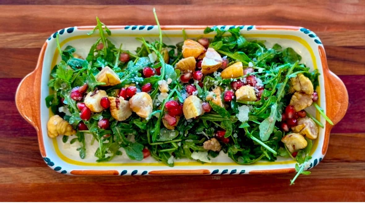 Simple Roasted Chestnut and Arugula Salad