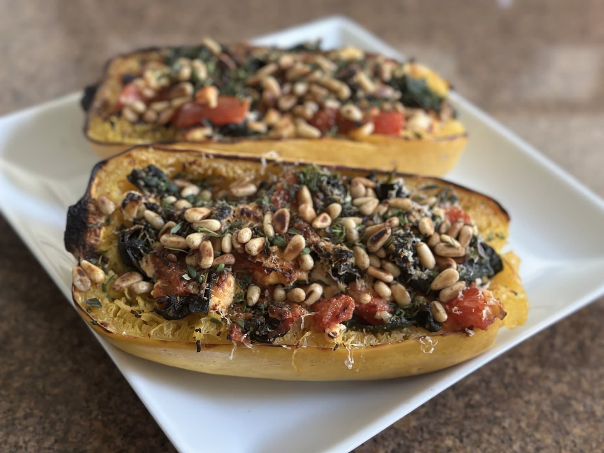 Spinach, stuffed spaghetti squash